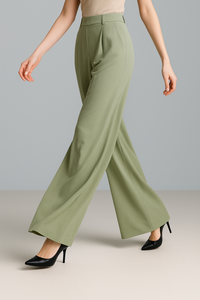 กางเกงแฟชั่นขาตรงของผู้หญิงผ้าทอลายทแยงเนื้อนุ่มระบายอากาศได้ดีทำจากโพลีเอสเตอร์100% - Product Image 5