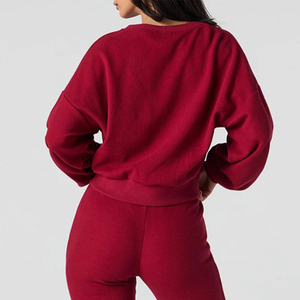 Sweat-shirt en molleton délavé à col en V et manches longues pour femme, 100 % coton, style vintage automne/hiver, vente en gros OEM - Product Image 2