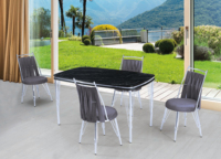 Ensemble de salle à manger extensible 6 chaises avec plateau en verre trempé, pieds en métal, design moderne et imperméable pour la maison, la villa ou le bureau