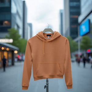 Sudadera con Capucha Naranja para Hombre, 100% Algodón, Felpa Francesa, Corte Regular, Informal, Otoño, Color Sólido, Diseño con Bolsillo - Product Image 1