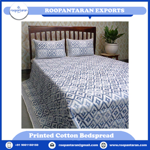 Indian Manufacturer's New Arrival Rhombus Blue Floral <b>Quilted</b> Eco-friendly 200TC <b>Bedspread</b> Queen Size Soft Cotton Throw Home - Product Image 2