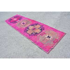 Tapis turc vintage bohème rose et orange 3.3 X 10.4ft grande surface Patchwork Design pour couloir et chambre Latex soutenu pour chevet - Product Image 2