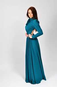 Elegante vestido de cóctel antiestático para mujer, escote en O con malla de polietileno de longitud completa para fiestas, decoración de perlas y mangas completas - Product Image 6