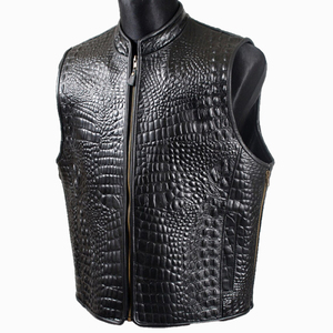 Respirant 2025 vente la plus chaude nouvelle conception personnalisée pour hommes gilet de moto professionnel Style Crocodile cuir noir gilet - Product Image 5