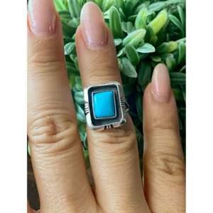 Kingman Turquoise <b>Sterling</b> <b>Silver</b> <b>Ring</b> Navajo Handmade Bezel <b>Set</b> Size 5.25 - Product Image 2