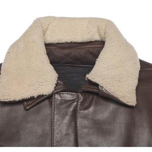 Veste en cuir classique pour homme avec col montant en fourrure, fermeture éclair, tendance, streetwear d'hiver, poignets élastiques, veste durable - Product Image 5