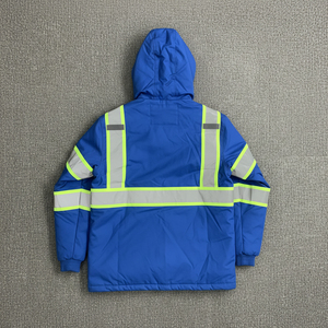 Veste de sécurité imperméable à haute visibilité bleue personnalisée avec bandes réfléchissantes, veste de travail haute visibilité - Product Image 6