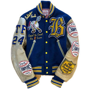 Veste universitaire vintage personnalisée OEM, manches en cuir d'hiver, veste universitaire de baseball pour hommes, veste universitaire de collège - Product Image 1