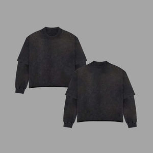 Custom 2-in-1 for Look Streetwear <b>Long</b>-<b>Sleeved</b> Men's <b>T</b>-<b>shirts</b> Double Layer 100% Cotton <b>White</b> Embroidery Patch Unique Style - Product Image 6