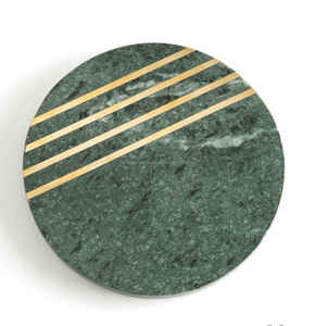 Sous-verres de luxe avec marbre vert émeraude et incrustation de laiton Tapis et tampons ronds naturels avec motif gravé - Product Image 1
