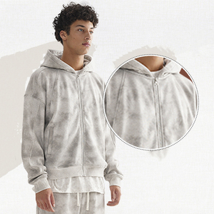 100% algodón Unisex en blanco francés Terry Sudadera con capucha de gran tamaño chaqueta con cremallera hombres contraste costura Zip up Sudadera con capucha - Product Image 2