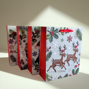 Cs52 bán buôn sang trọng giáng sinh kẹo Quà Tặng lá dập mua sắm túi giấy với Row Ribbon xử lý - Product Image 2