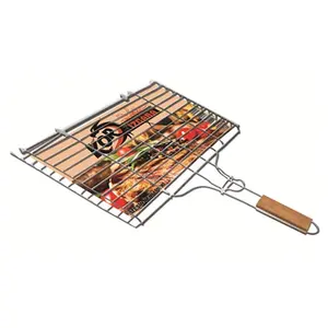 Premium Quality Wood-Handled Wire Grill Barbecue Grill Heats Up Easily Your Meat Does Not Stick