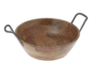 Cuenco de madera para servir de mesa, tamaño personalizado, producto más vendido, cuenco de madera con mango de metal - Product Image 4