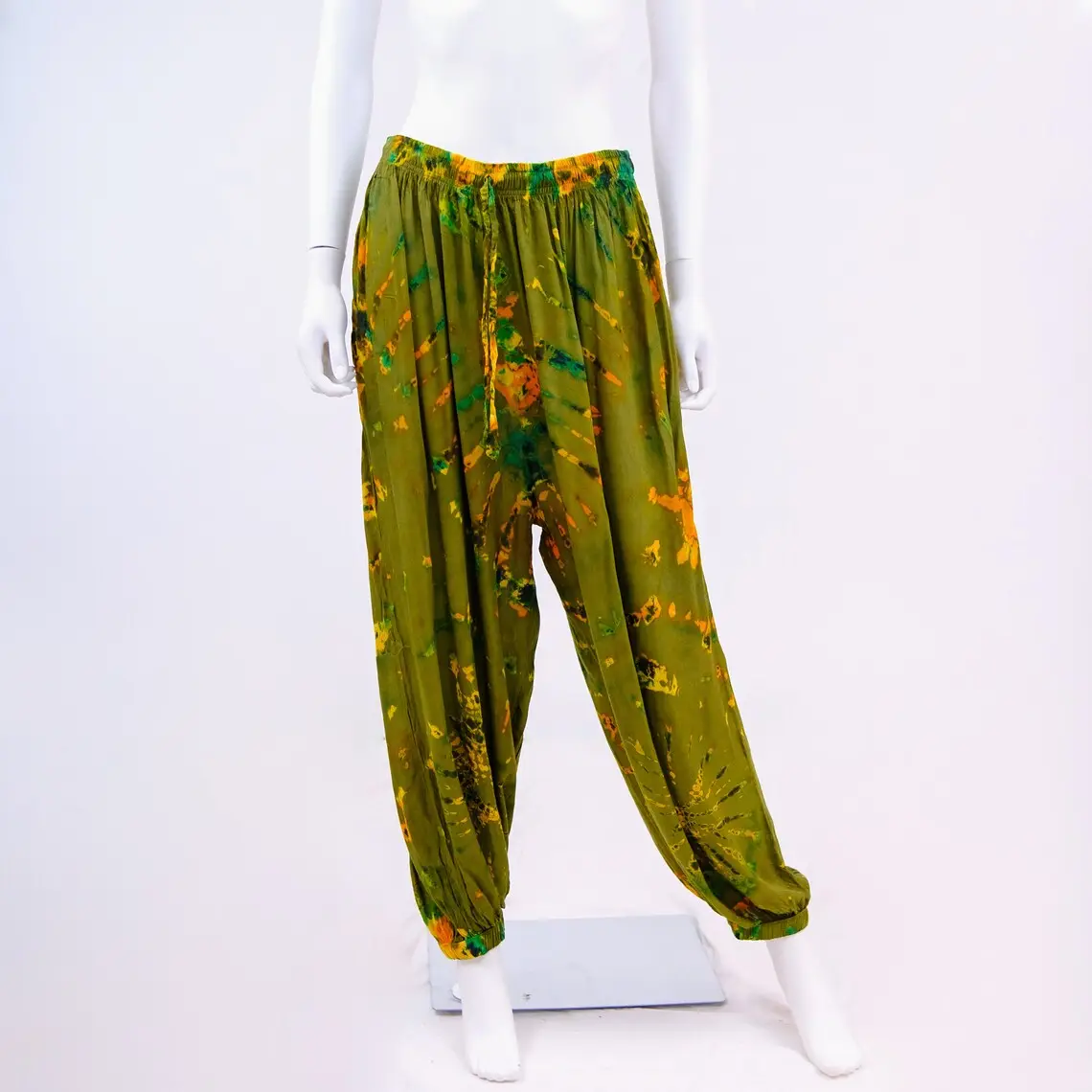 Womens pants in Indian Rayon tie and dye Loose skirt pants. print inserts..