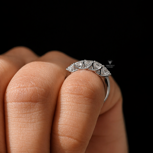 Anillo de media eternidad con diamantes cultivados en laboratorio de corte Asscher para mujer, 3.5mm, oro blanco de 14K/18K, anillo de compromiso/boda, joyería personalizada al por mayor - Product Image 5