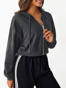 Cropped Zip Up Hoodie Mujer Manga larga Crop Sudaderas Chaquetas - Product Image 5