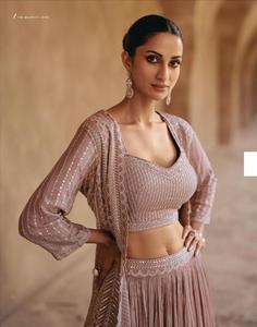 Readymade Venta caliente diseñador indio ropa de fiesta Georgette tela lentejuelas bordado trabajo Maruti moda MF57 boda Lehenga - Product Image 5