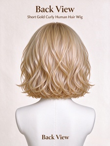 Perruque courte 100% cheveux humains, couleur dorée, pointes bouclées, ligne de cheveux naturelle, perruques douces en cheveux humains pour femmes, mode quotidienne - Product Image 5