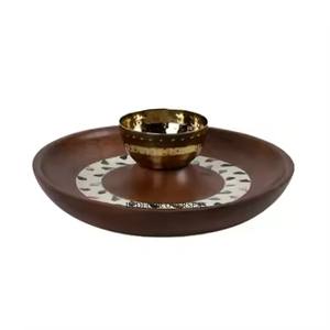 Bol de service rond en bois d'acacia de qualité supérieure, aspect élégant, pour fruits secs et noix, décoration de centre de table, provenance d'Inde - Product Image 1