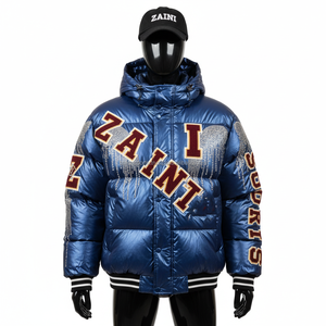 Chaqueta acolchada de mujer de calidad superior 380 GSM Material de nailon brillante diseño acolchado azul chaqueta acolchada con logotipo de parche personalizado para mujer - Product Image 1