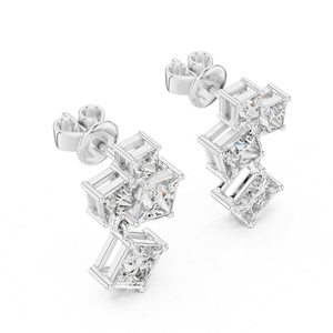 Pendientes de Diamantes Cultivados en Laboratorio con Corte Princesa para Mujer, en Oro Blanco de 14K, Minimalistas, de Lujo, Certificados, Elegantes para Uso Diario - Product Image 6