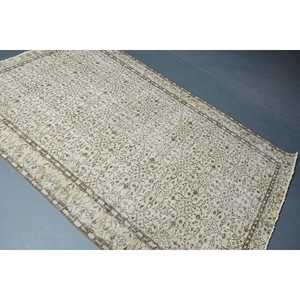 พรมวินเทจขนาด 5.5x8.3 ฟุต พรมตุรกีขนาดใหญ่ พรมลายทางสีเบจน้ำตาล - Product Image 4