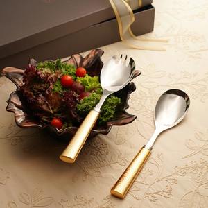 Ensemble de serveurs à salade classiques en acier inoxydable, poignée design, finition lisse, ustensiles de service - Product Image 1