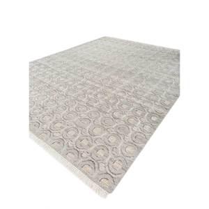 Tapis en laine gris et noir noué à la main Erbe Lnr-3120, motif géométrique et abstrait, tapis rectangulaire pour salon, fabriqué en viscose, fait main - Product Image 2