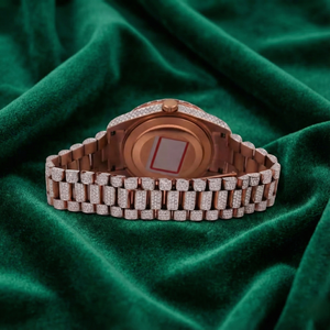 Rose Gold Fully Iced Moissanite Diamond Watch Brown Dial Date Stainless Steel Luxury <b>Automatic</b> Wristwatch - Product Image 3