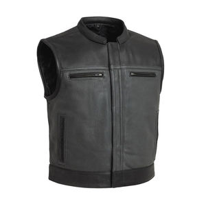 Gilet en cuir véritable pour homme, sans manches, veste de motard, veste en cuir de vache, peau d'agneau, logo OEM personnalisé, vente en gros, fournisseur d'usine, 2026 - Product Image 1