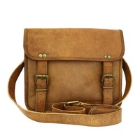 Tas Selempang Kulit Asli Pria New Era Vintage dengan Ritsleting, Tali Selempang yang Dapat Disesuaikan, Desain Crossbody - Tas Portabel 7 Inci