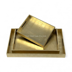 Modern <b>Gold</b> Leaf Lacquer <b>Tray</b> Handmade Flexible Design for Decorative Table Food Serving and Home Interior Styling From Vietnam - Product Image 5