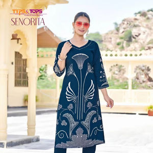 Collection en gros de rayonne imprimé Kurti bas indien pakistanais fête porter catalogue complet avec des tarifs de gros disponibles - Product Image 1