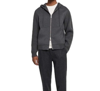 Veste à capuche tricotée et tissée pour homme, 70% laine, 30% cachemire, gris anthracite, fermeture éclair intégrale, poche kangourou, sweat à capuche zippé, manteau décontracté