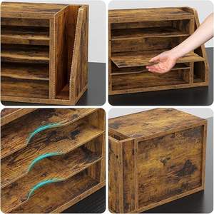 Wood Desk Organizer 5-Layer Adjustable Shelves Modern <b>Space</b>-<b>Saving</b> Design for Living Room Office Large Capacity File Holders - Product Image 4
