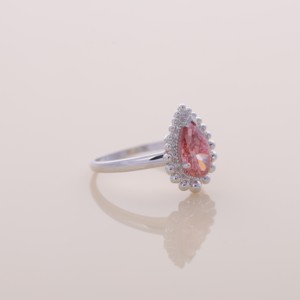 IGI Certified Pear Cut Pink Lab Grown Diamond Vintage Beaded Halo Engagement / Wedding <b>Ring</b> in 14K Rose / White & Yellow Gold - Product Image 6