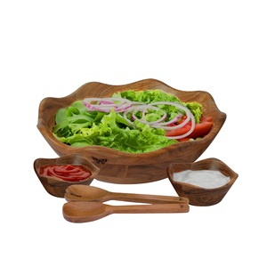 ชามเสิร์ฟอาหารขอบเป็นระบายทำจากไม้ธรรมชาติแบบพรีเมี่ยมโต๊ะรับประทานอาหารสำหรับวันหยุดเทศกาลการเสิร์ฟอาหารที่สมบูรณ์แบบ - Product Image 1