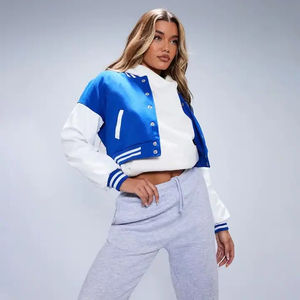 Blouson universitaire court pour femme, tendance et très demandé, à manches longues, en coton tissé, rembourré, respirant, avec broderie boutonnée, idéal pour l'hiver - Product Image 4