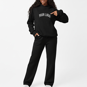 Conjunto de sudadera con capucha y Jogger de gran tamaño con logotipo bordado personalizado, chándal de dos piezas de color sólido con logotipo bordado personalizado para mujer - Product Image 6