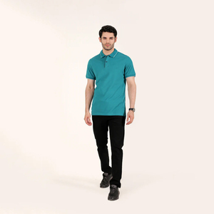 Camiseta Deportiva WAGSAM para Hombre, de Color Sólido, Manga Corta, Transpirable, Tejida en Poliéster/Algodón, Estilo Casual, Verde Azulado - Product Image 4