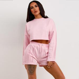 Sudadera de cuello redondo con logotipo personalizado, Jersey corto, camisetas de manga larga, pantalones cortos con cordón, trajes de chándal, estilo informal transpirable para primavera - Product Image 2