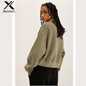 Autumn & Winter Retro Washed Women's <b>Sweatshirt</b> Hot Girl <b>Short</b> Top V-Neck Casual Customized Long <b>Sleeve</b> Plain Women Hoodies - Product Image 5