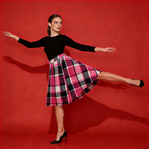 Vintage Vibrant <b>Plaid</b> Flared A-Line Crocheted Natural Waist Breathable Midi <b>Skirt</b> for Women Office Casual Wear - Product Image 2