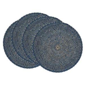 Wholesale Best Selling Handmade Rattan Blue Round <b>Placemat</b> Natural <b>Woven</b> Table Mat For Dining Table Kitchen And Restaurant Decor - Product Image 3