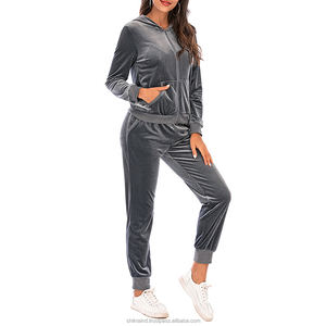 Conjunto de Pantalones Anchos con Cintura Elástica y Sudadera con Capucha Elegante para Mujer, Talla Grande, con Cierre, de Poliéster/Algodón, Lavado Ácido y Adornos - Product Image 3