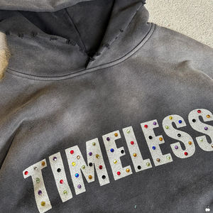 Sweats à capuche pour hommes en éponge française poids lourd pull à capuche personnalisé Vintage lavage à l'acide soleil délavé en détresse strass Hoodies hommes - Product Image 5