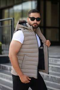 Chaleco y chaleco acolchado informal de talla grande para hombre, cómodo y elegante con relleno de nailon y cuello con capucha para la temporada de invierno - Product Image 2