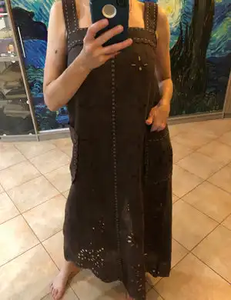 Femmes attrayant Boho coton lin ukrainien Vyshyvanka robe marron broderie col carré volants longue longueur tissé lavable - Product Image 5