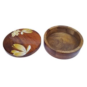 Panier chauffant mexicain en bois naturel imprimé marron de 9x3 pouces Boîte à chapati et roti en bois - Product Image 4